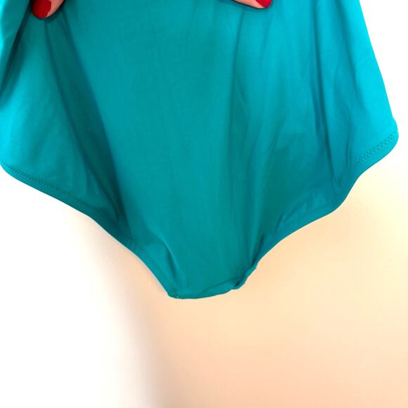 J. Crew Ruched V Neck One Piece Swimsuit In Teal Blue Green Size 8 Long Torso - Picture 5 of 10